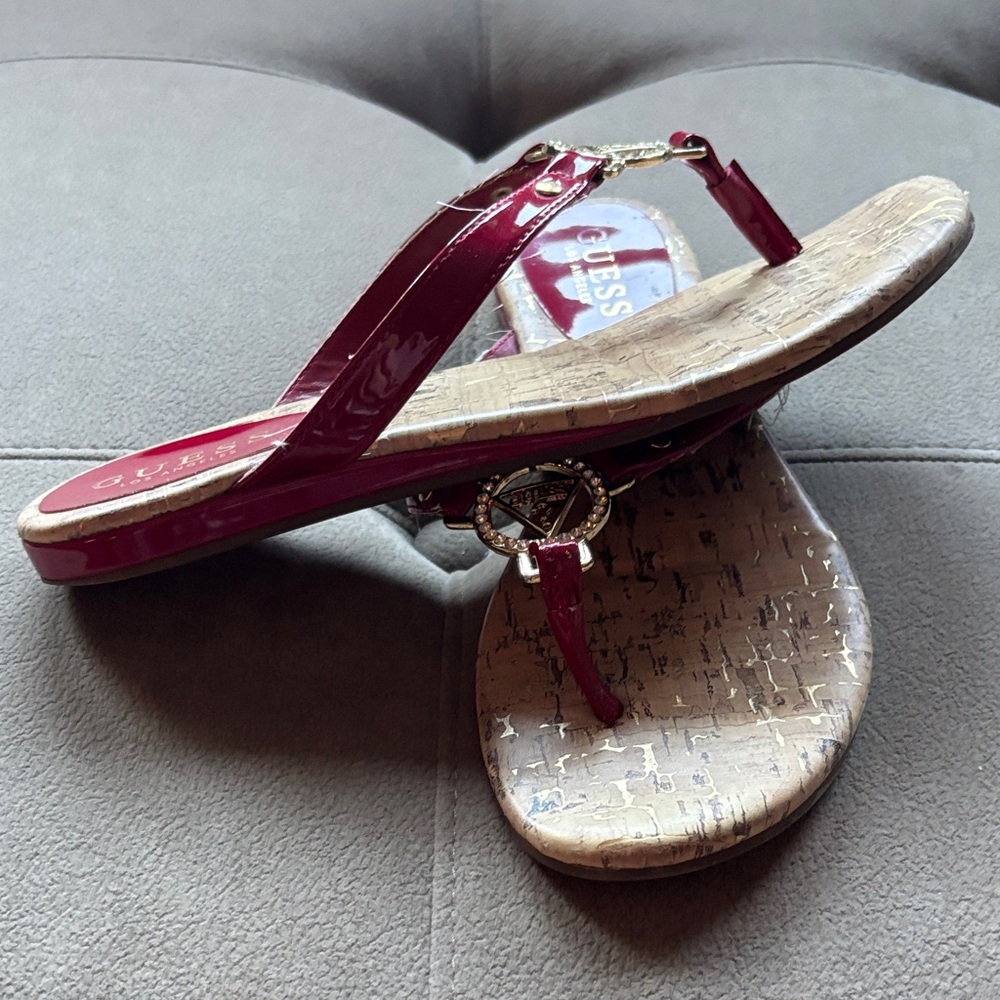 Guess Women's Red Sandals with Gold Details - Picture 2 of 6
